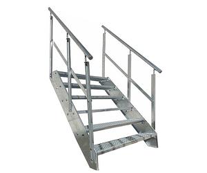 Escaleras de zanca de acero 6 Escalones Totalmente galvanizada con barandilla a ambos lados - Medidas (L x A x A) 120cm x 120cm x 114cm Resistente a la intemperie y la corrosión