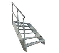Escaleras de zanca de acero 6 Escalones Totalmente galvanizada con barandilla a la izquierda - Medidas (L x A x A) 120cm x 80cm x 114cm Resistente a la intemperie y la corrosión