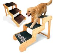 Escaleras extra anchas para perros grandes, escalones de bambú de 3 escalones para perros grandes y mayores o mascotas de hasta 160 libras para llegar al sofá o cama alta (altura: 24 pulgadas)
