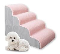 Escaleras grandes para perros para sofá cama, escaleras de rampa de 2/3/4 escalones con funda de felpa extraíble lavable, escalón de espuma de alta densidad para perros pequeños, gatos viejos (rosa