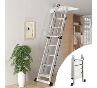 Escaleras para Áticos Escalera Portátil de Aluminio para Ático, Escalera de Escape Plegable para Interiores con Pasamanos y Base de Goma Antideslizante, Escalera Tipo Loft de Carga Alta para Sótano (
