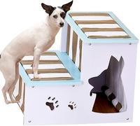 Escaleras para perros para cama, 2/3 peldaños antideslizantes de madera para gatos y perros ancianos de hasta 30 libras para llegar a la cama, sofá, ventana (azul, 2 escalones)