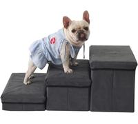 Escaleras para perros para cama, con almacenamiento, escalones plegables para perros pequeños, 3 escalones para mascotas para camas altas o sofá, escalera portátil para gatos (tercer piso)