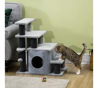 Escaleras para Perros Pawhut de 3/4 Peldaños, 66 cm de Alto, Escaleras para Mascotas con Cueva para Dormir, Rampa, Pelota de Juego, Escaleras para Gatos de Tamaño Mediano Gris