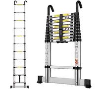 Escaleras Plegables Aluminio, 3,2m Escalera Telescópica, Escalera Plegable Portátil, con Barra Estabilizadora y Ganchos Extraíbles Adecuado para Mantenimiento del hogar, Camping, Carga 150 KG