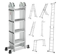 Escaleras Plegables Aluminio, Escalera multiposicion multifuncion, Escalera Articulada Plegable de Aluminio de 4x4, hasta 2,26 Metros en Tijera y hasta 4,70 Metros extendida.