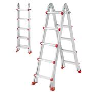 Escaleras Plegables Aluminio, Escalera Plegable, Escalera telescópica, Extensible en 4x5 (10+10 escalones) 5,10 Metros desplegada y 2,55 Metros en Tijera, válida hasta 150 kgs. con Normativa EN131