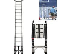 Escaleras Telescópicas Tijera de 4.4m de Cierre Suave y Retracción Segura con 2 Ganchos Desmontables, Escalera Multiusos Extensible 150kg | Escalera de Extensión para Desván Portátil