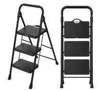 Escalerilla de 3 Peldaños Plegable Antideslizante 150 kg, Bloqueo Seguridad, Altura 103,5 cm, Norma EN 14183 | Acero, Negro, GS TÜV Rheinland | gradini PP Antideslizante