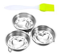 Escalfador de huevos | 3 moldes de huevos de forma y corazón antiadherente con estante, tazas de cocina con cepillo para horno microondas