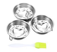 Escalfador de huevos de acero inoxidable, sartén escalfada para huevos, 3 moldes para huevos en forma de corazón y redondos | Horneador de huevos antiadherente con parrilla, copas para huevos con