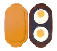 Escalfador de huevos para microondas, escalfador de huevos para microondas, olla antiadherente de 2 cavidades con tapa, calor rápido y reutilizable para herramientas de cocina caseras, color amarillo