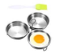 Escalfadora de huevos de acero inoxidable, sartén de huevos escalfados, 3 moldes de huevos de acero inoxidable - Olla de vapor antiadherente con soporte, hueveras con cepillo, molde para panqueques de