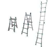 ESCALIBUR - AK TELE - Escalera telescópica de aluminio con placa de seguridad y bisagra automática- Escalera plegable, extensible y portátil para reparaciones domésticas, 3 + 3 peldaños | Carga máxima