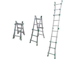 ESCALIBUR AK33 - Escalera telescópica de aluminio con placa de seguridad y bisagra automática - Escalera plegable, extensible y portátil para trabajos domésticos, 3 + 3 peldaños, capacidad de carga