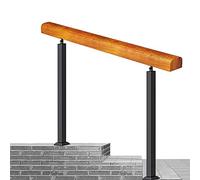 Escalones para exteriores con 1,5 elevadores, pasamanos de madera y hierro forjado, barandilla de metal para porche, 85 cm de altura, dimensiones: 140 cm, duradero y elegante para uso en interiores y