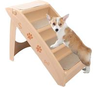 Escalones para perros, escaleras para cama, 4 peldaños plegables y plegables para mascotas para perros y gatos, pequeños animales para llegar a sofá o cama, moqueta, antideslizante, plástico (beige)