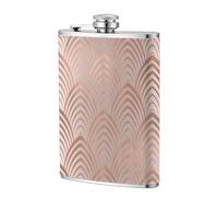 Escamas de conchas marinas Art Deco de color gris cobre y rosa,Frasco de acero inoxidable 304 de 8 oz con funda de cuero sintético, frasco de bolsillo para licor plano para exteriores