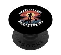 Escapa de la tierra, rema el mar, surf de remo retro PopSockets PopGrip Adhesivo