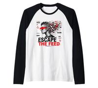 Escape The Feed Digital Detox Cyber Glitch Arte distópico Camiseta Manga Raglan