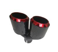 Escape Trasero 1 Tubo De Escape De Doble Salida Tipo Y Para Coche Boquilla Fibra De Carbono Roja Inoxidable Para Silenciador Tuning Universal Tubo Escapes(Right in51-out101mm)