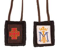 Escapulario marrón tradicional | Iniciales de María y diseño potente de Cruz Roja | Devocional cristiano | Gran regalo católico para primera comunión y confirmación