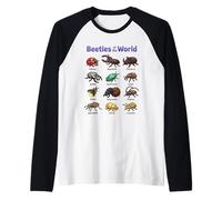 Escarabajos del Mundo Lindos Insectos Kawaii Camiseta Manga Raglan