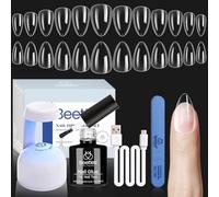 Escarabajos Kit de uñas de gel, puntas cortas de uñas de almendra simple extensión conjunto 240 unidades pre en forma clara cubierta completa uñas falsas consejos con 5 en 1 pegamento de uñas UV