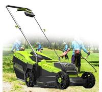 Escarificador eléctrico y desenredador de césped, motor de 15 amperios, profundidad ajustable de 3 vías, bolsa de colección de 14.5 galones para cuidado de patio y jardín