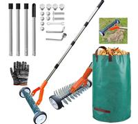 Escarificador Manual con Ruedas de 163 cm, Aireador de Césped con Ruedas, Rastrillo de Corte de Metal con Bolsa para residuos de jardín, Desmontable, Rastrillo de Escarificación Ajustable