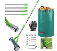Escarificador Manual con Ruedas de 163 cm, Aireador de Césped con Ruedas, Rastrillo de Corte de Metal con Bolsa para residuos de jardín, Desmontable, Rastrillo de Escarificación Ajustable