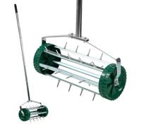 KADAX Escarificador manual, aireador de césped de acero resistente, aireador manual con clavos de 3,3 cm, aireador de suelo con mango ergonómico, rodillo de púas robusto (148 cm)