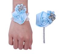 ESCATIC Europeo y Americano Simple Novia Dama de Honor Cinta muñeca Ramillete Novio Mejor Hombre Solapa Broche Hecho a Mano Boda Suministros-Azul
