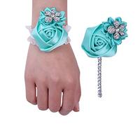 ESCATIC Europeo y Americano Simple Novia Dama de Honor Cinta muñeca Ramillete Novio Mejor Hombre Solapa Broche Hecho a Mano Boda Suministros-Verde Menta