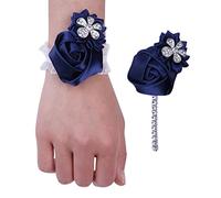 ESCATIC Europeo y Americano Simple Novia Dama de Honor Cinta muñeca Ramillete Novio Mejor Hombre Solapa Broche Hecho a Mano Boda Suministros-Azul Marino