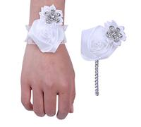 ESCATIC Europeo y Americano Simple Novia Dama de Honor Cinta muñeca Ramillete Novio Mejor Hombre Solapa Broche Hecho a Mano Boda Suministros-Blanco