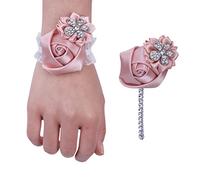 ESCATIC Europeo y Americano Simple Novia Dama de Honor Cinta muñeca Ramillete Novio Mejor Hombre Solapa Broche Hecho a Mano Boda Suministros-Rosa Desnudo