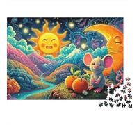 Escena Acogedora Ardilla Rompecabezas 1000 Piezas Regalo Cumpleaños Adultos. Ratón Bajo Sol Luna Colinas Fantasía. Premium Grueso Resistente. Vibrante Desafiante Alivio Estrés 38x26cm