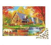 Escena cabaña otoño Puzzles 1000 Piezas De Cartón Grueso Rompecabezas Anti Estrés Adultos para Noche De Juegos como Regalo Original 52x38cm/1000pcs