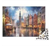 Escena Calle Casco Antiguo Europeo Puzzle de 1000 Piezas Papel para Adultos Paisaje Urbano Nocturno lluvioso Relajante Familia Decoración Regalo 38x26cm/1000pcs