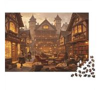 Escena Calle Ciudad Medieval Europea Puzzle de 1000 Piezas Papel para Adultos Iluminación Acogedora Juego de Puzzle 1000 Piezas Relajación Decoración Regalo Hogar 70x50cm/1000pcs