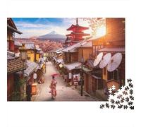 Escena Calle Japonesa Rompecabezas de 1000 Piezas para Adultos Vista de Calle Tradicional de Kioto al Atardecer con Montaña Desafiante Robusto Vibrante Alivio de Estrés Juego Familiar 38x26cm/1000pzs