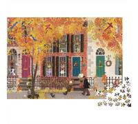Escena Calle Otoño Rompecabezas Difícil 1000 Piezas Noche Juego Familiar Puertas Coloridas Calle Hojas Cayendo Premium Grueso Resistente Vibrante Desafiante Alivio Estrés 52x38cm/1000pcs