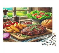 Escena Cena de Bistec Campestre Puzzle de 1000 Piezas Papel Puzzle para Adultos Relajación Enfoque Familiar Decoración Regalo 38x26cm/1000pcs