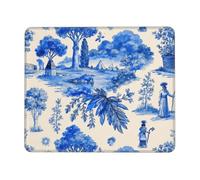 Escena Clásica De Jardín con Estampado Toile Azul De Estilo Campestre Francés. Alfombrilla De Escritorio Bordes Cosidos Alfombrilla De Ratón Duradero Mousepad para Ordenador Hogar Pc 25X30Cm