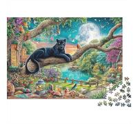 Escena de árbol de fantasía Extra Thick Cardboard Arte de la Luna Pantera Jigsaw Puzzle Bundle Stress Relief for Family Puzzle Enthusiasts Age 12 Years Up 52x38cm/1000pcs