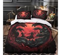 Escena de batalla del dragón Impresión 3D 3 piezas funda de edredón Estilo de arte oscuro de fantasía cubrecama microfibra morbida cierre cremallera para bebés adolescentes hombres Double（200x200cm）