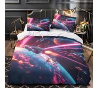escena de batalla espacial Impresión 3D 3 piezas cubrecama acción futurista de ciencia ficción funda de colchón microfibra cierre cremallera antiácaros para chicas bebés adultos Single（140x200cm）