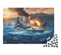 Escena de Batalla Naval de Buques de Guerra, 100% cartón Reciclado, Batalla Naval con explosiones, Rompecabezas de 1000 Piezas para Adultos y niños, Desarrollo Cerebral, 38 x 26 cm / 1000 Piezas.