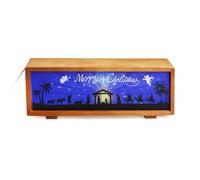 Escena de belén iluminada, linterna LED de madera, decoración de mesa de Navidad iluminada, de exhibición de la sagrada familia, centro de mesa religioso brillante para mantel, mesita de noche